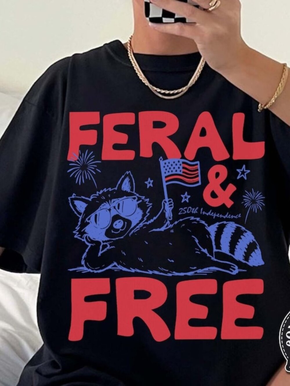 Feral and Free Raccoon T-shirt, Patriotic 4th of July Tee